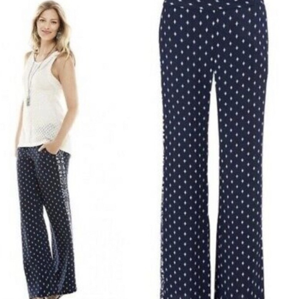 Cabi Wide-Leg Navy Printed Lounge Pants wide size 8 - Picture 4 of 11